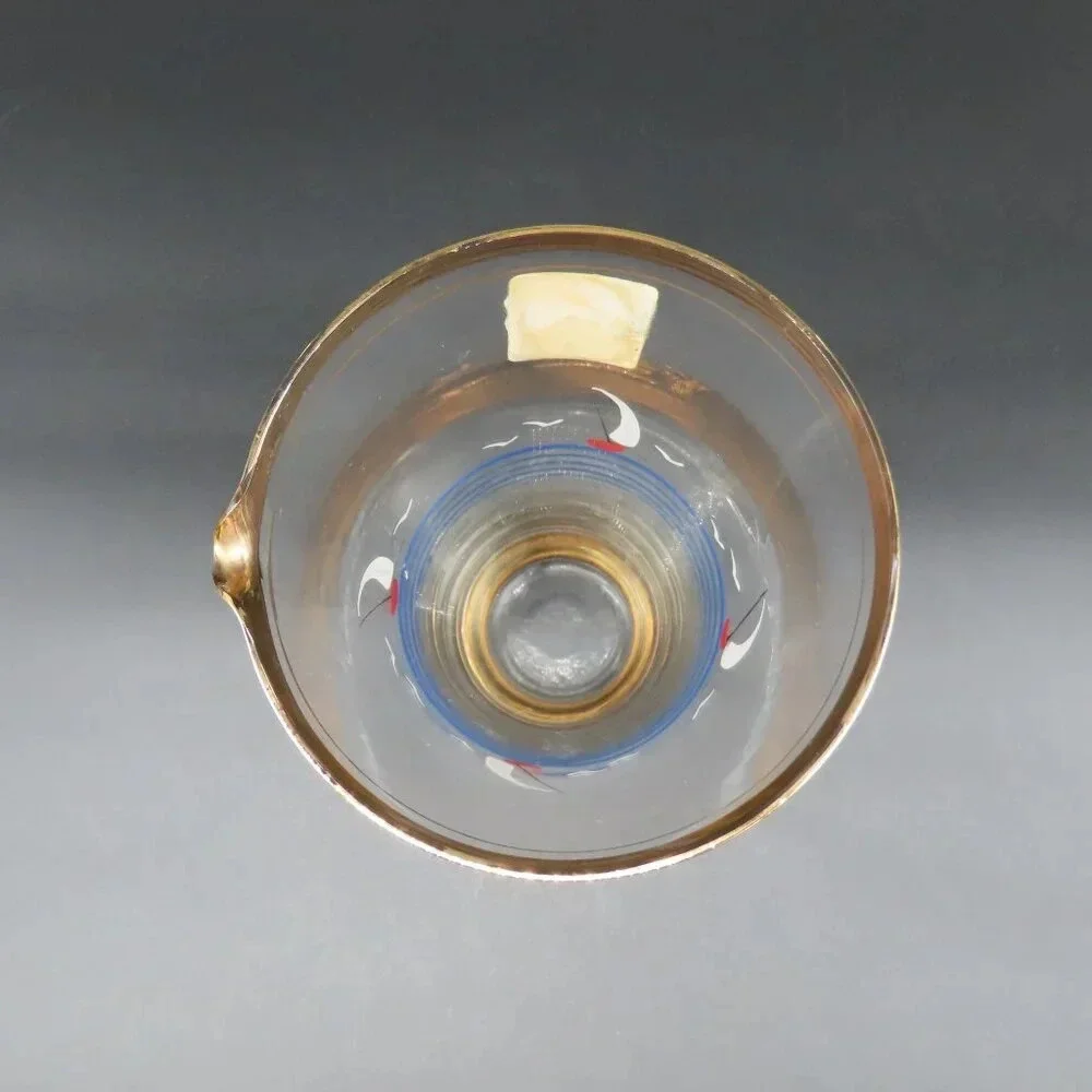 Hand painted Vintage Glass Martini Cocktail Set Italian Sailboats Gold Trim